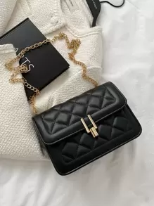 Mini Quilted Flap Chain Shoulder Bag - Black - View 4