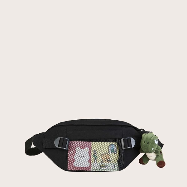 

Mesh Panel Fanny Pack, Black