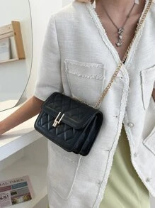 Mini Quilted Flap Chain Shoulder Bag - Black - View 5