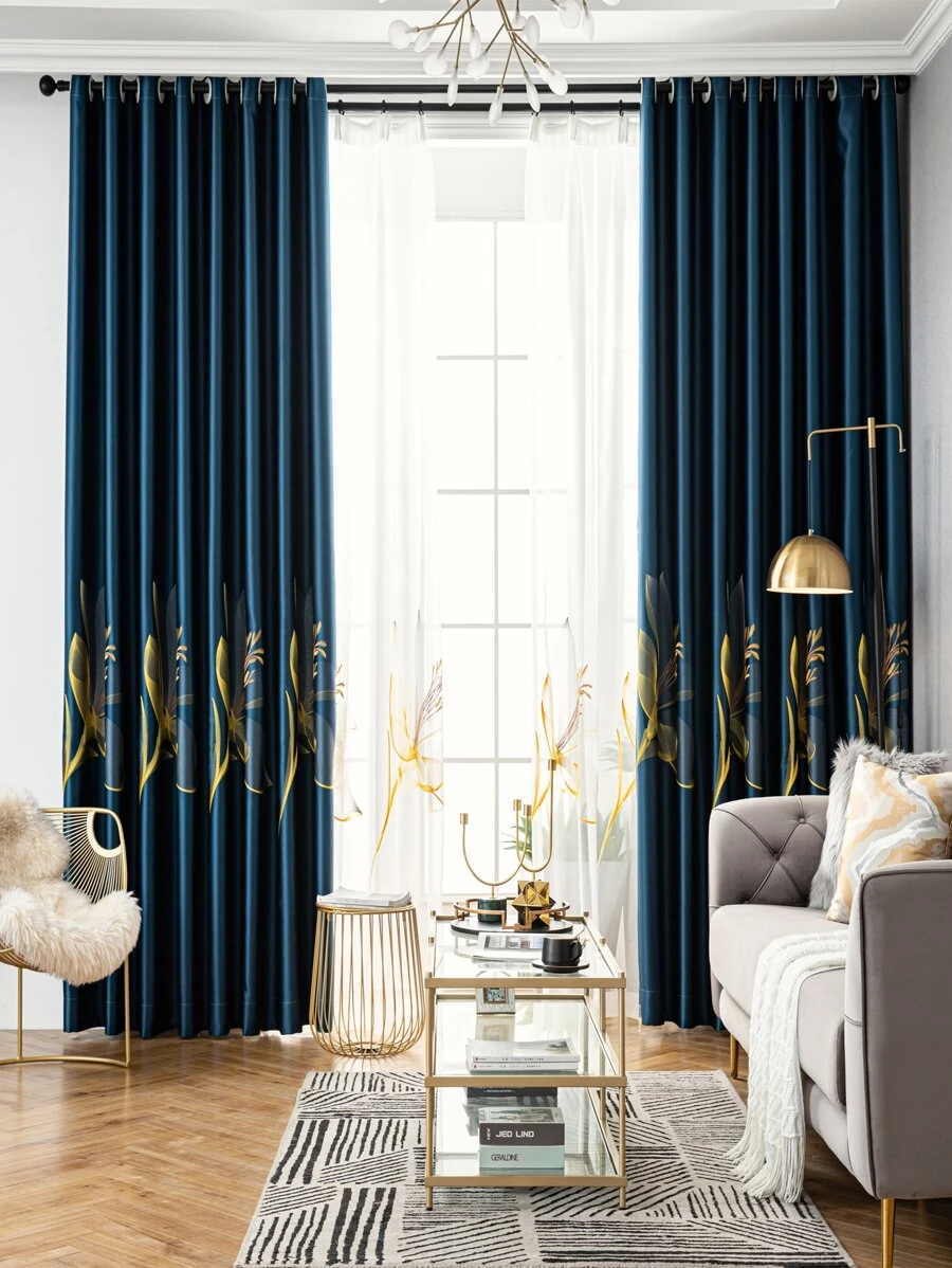 Rèm bảng đơn Lily Print - Màu xanh lam - Xem 1