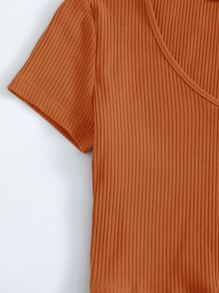 SHEIN EZwear V-Neck Rib-knit Top - Burnt Orange - View 5