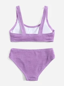 Conjunto de bikini texturizado liso para niña preadolescente en la playa de verano - Morado - Ver 2