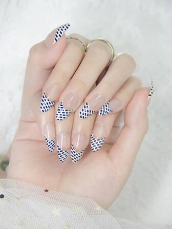 24 buc unghii false & 1 foaie de bandă adezivă & 1 pilă de unghii Presă pe unghii Consumabile unghii unghii