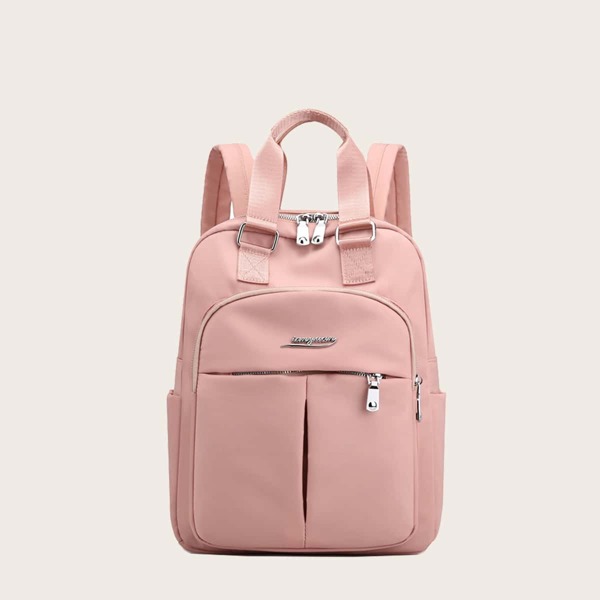 

Metal Letter Decor Backpack, Baby pink