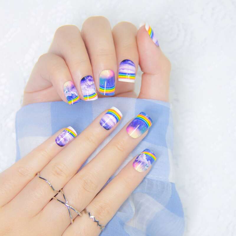 

24pcs Unicorn Fake Nail & 1sheet Tape & 1pc Nail File, Multicolor