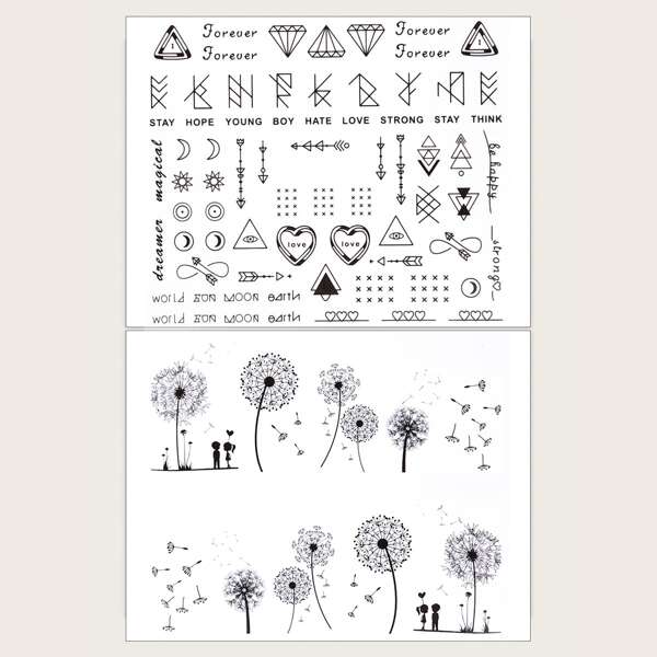 

2sheets Dandelion Nail Art Sticker, Black