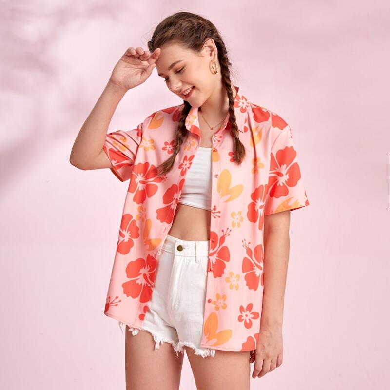 

Floral Print Button Front Blouse, Multicolor