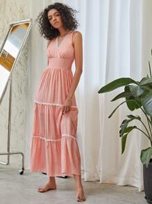 SHEIN Unity 蕾絲邊荷葉邊洋裝 - 珊瑚粉 - 查看 3