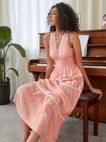 SHEIN Unity 蕾絲邊荷葉邊洋裝 - 珊瑚粉 - 查看 5