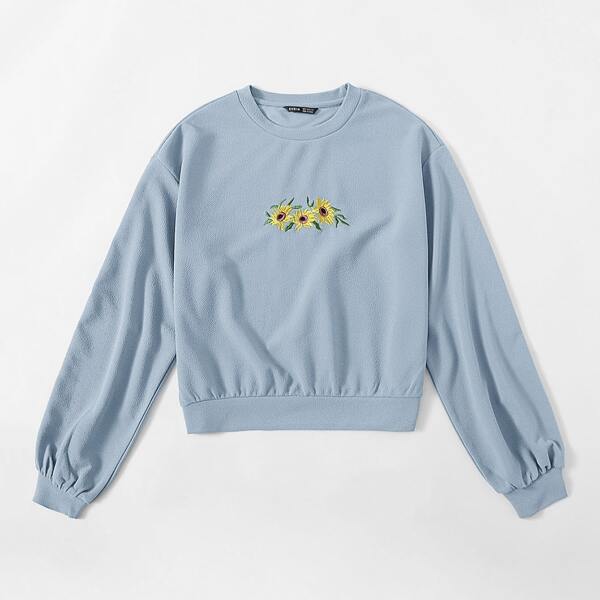 

Embroidered Sunflower Pullover, Dusty blue