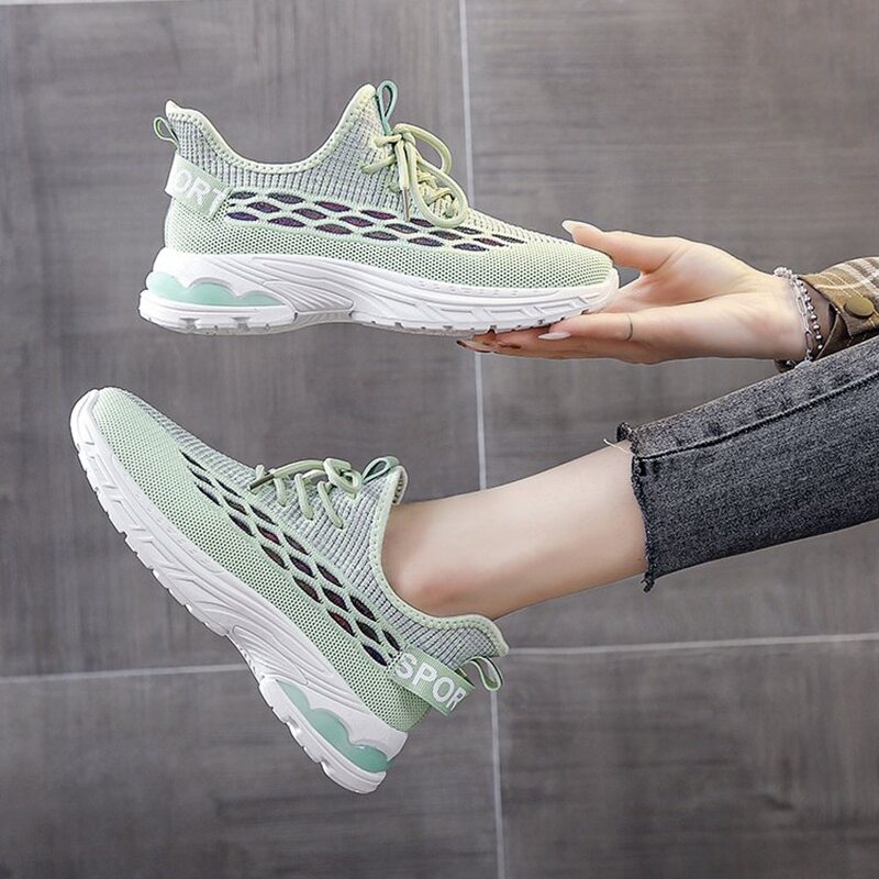

Lace-up Knit Running Sneakers, Green