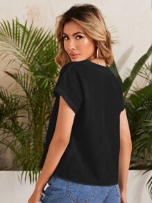 SHEIN LUNE Top unicolor de manga murciélago - Negro - Ver 2