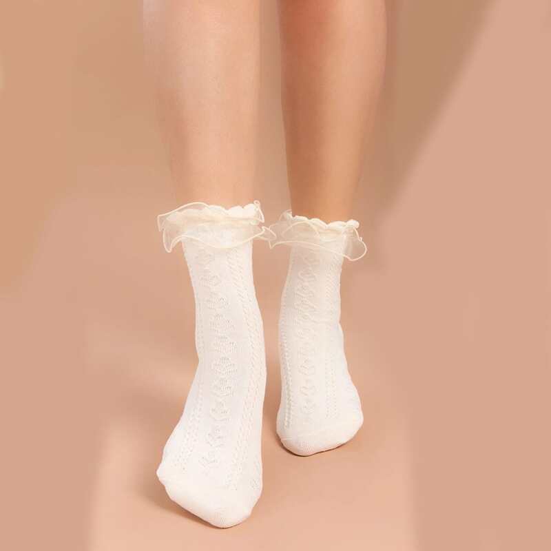 

Lace Trim Crew Socks, Yellow