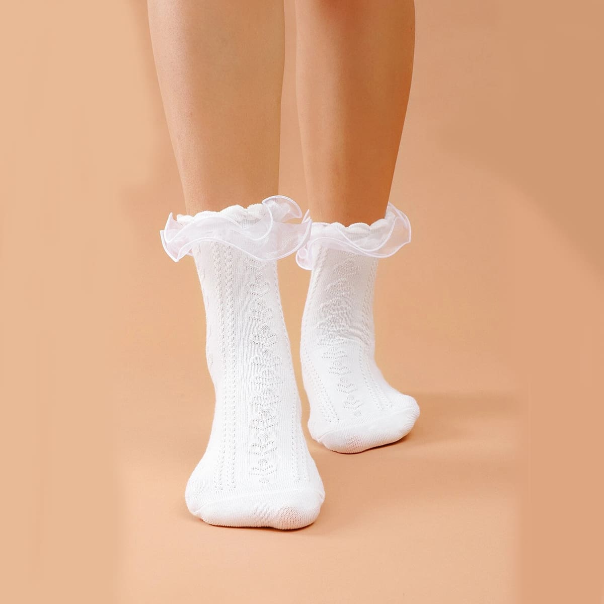 

Lace Trim Crew Socks, White