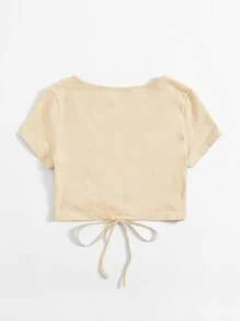 SHEIN Qutie Solid Drawstring Ruched Tee - Apricot - View 2