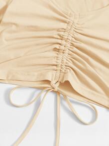 SHEIN Qutie Solid Drawstring Ruched Tee - Apricot - View 3