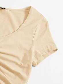 SHEIN Qutie Solid Drawstring Ruched Tee - Apricot - View 5