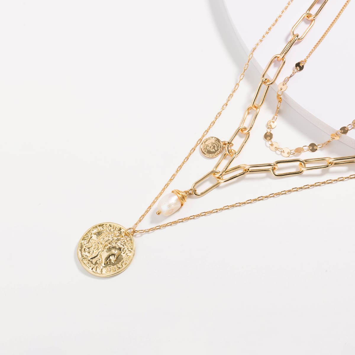 

Coin Layered Chain Necklace, Gold