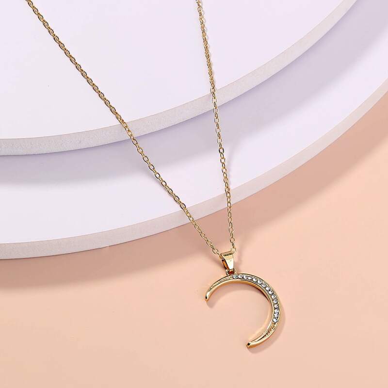

Rhinestone Moon Pendant Necklace, Gold