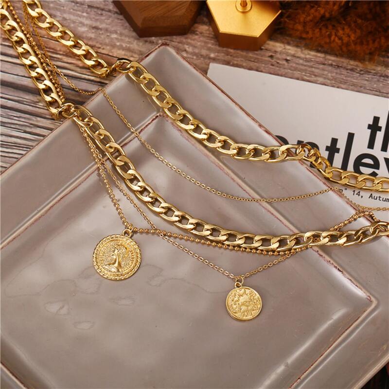 

Coin Layered Chain Necklace, Gold