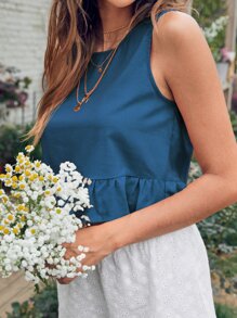 SHEIN Holidaya Top bajo fruncido unicolor - Azul - Ver 5