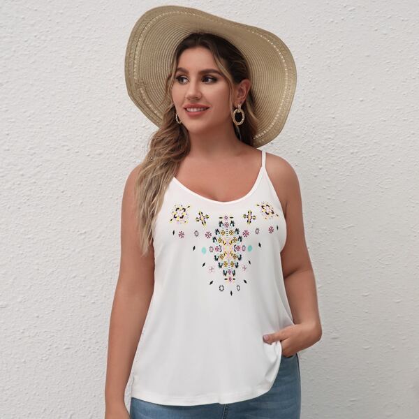 

Plus Graphic Print Cami Top, White