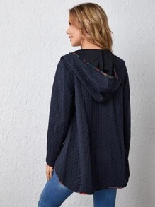 EMERY ROSE 拼接滾邊紐扣門襟連帽外套 - 藏蓝色 - 查看 2