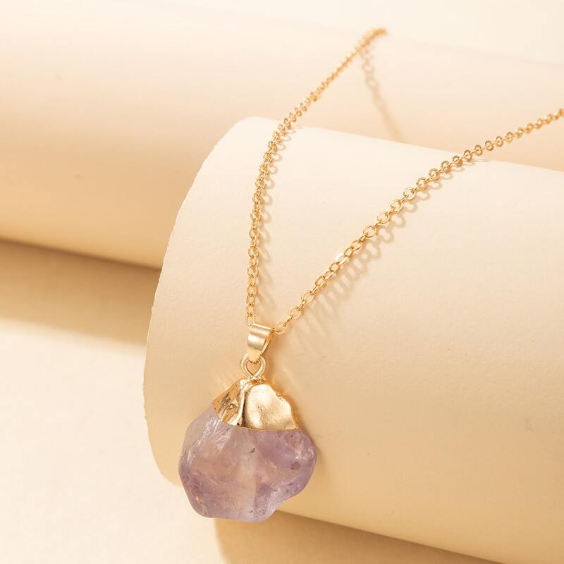 

1pc Crystal Pendant Necklace, Mauve purple