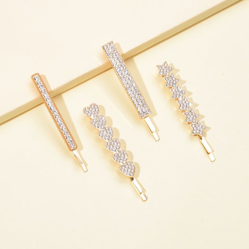 

4pcs Rhinestone Hair Clip, Gold