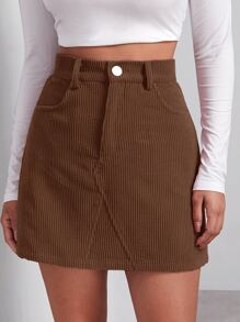 SHEIN EZwear Falda con botón delantero - Café integral - View 1