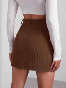 SHEIN EZwear Falda con botón delantero - Café integral - View 2