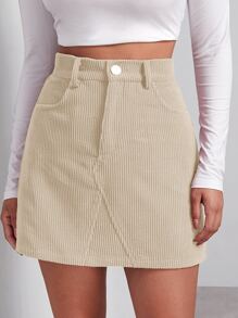 SHEIN EZwear Falda con botón delantero - Caqui - Ver 1