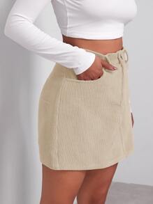 SHEIN EZwear Falda con botón delantero - Caqui - Ver 4