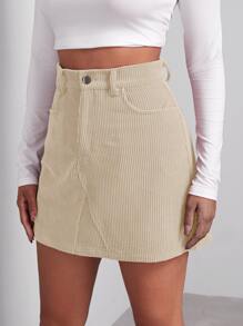 SHEIN EZwear Falda con botón delantero - Caqui - Ver 5