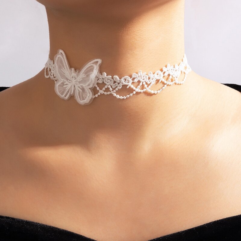 

Butterfly Lace Choker, White