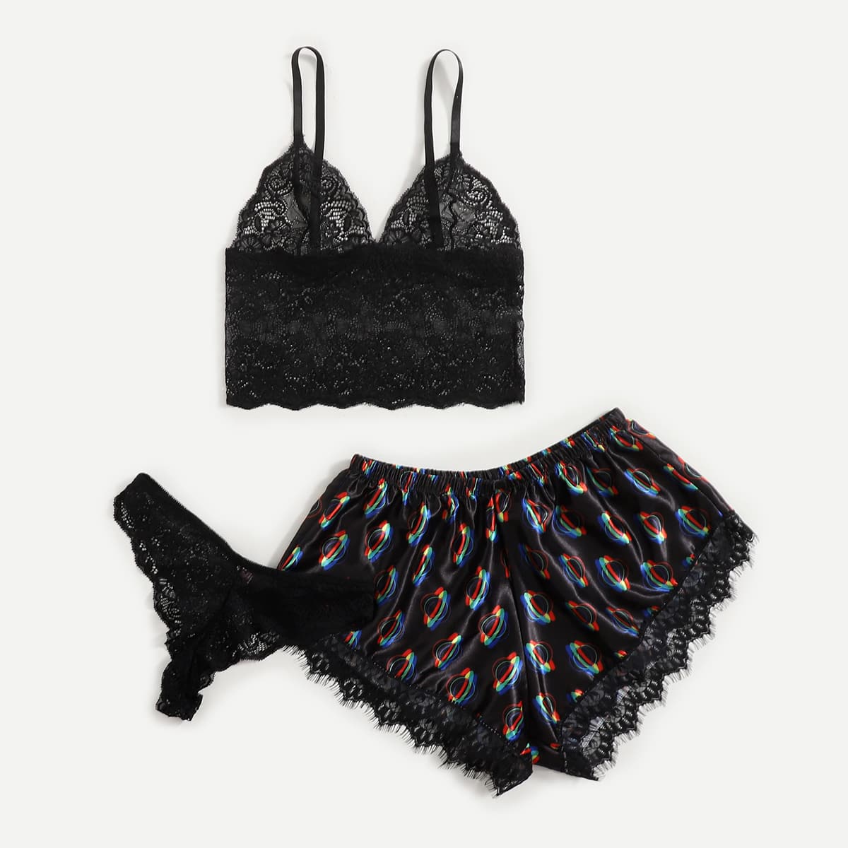 

3pack Planet Pattern Lingerie Set, Multicolor