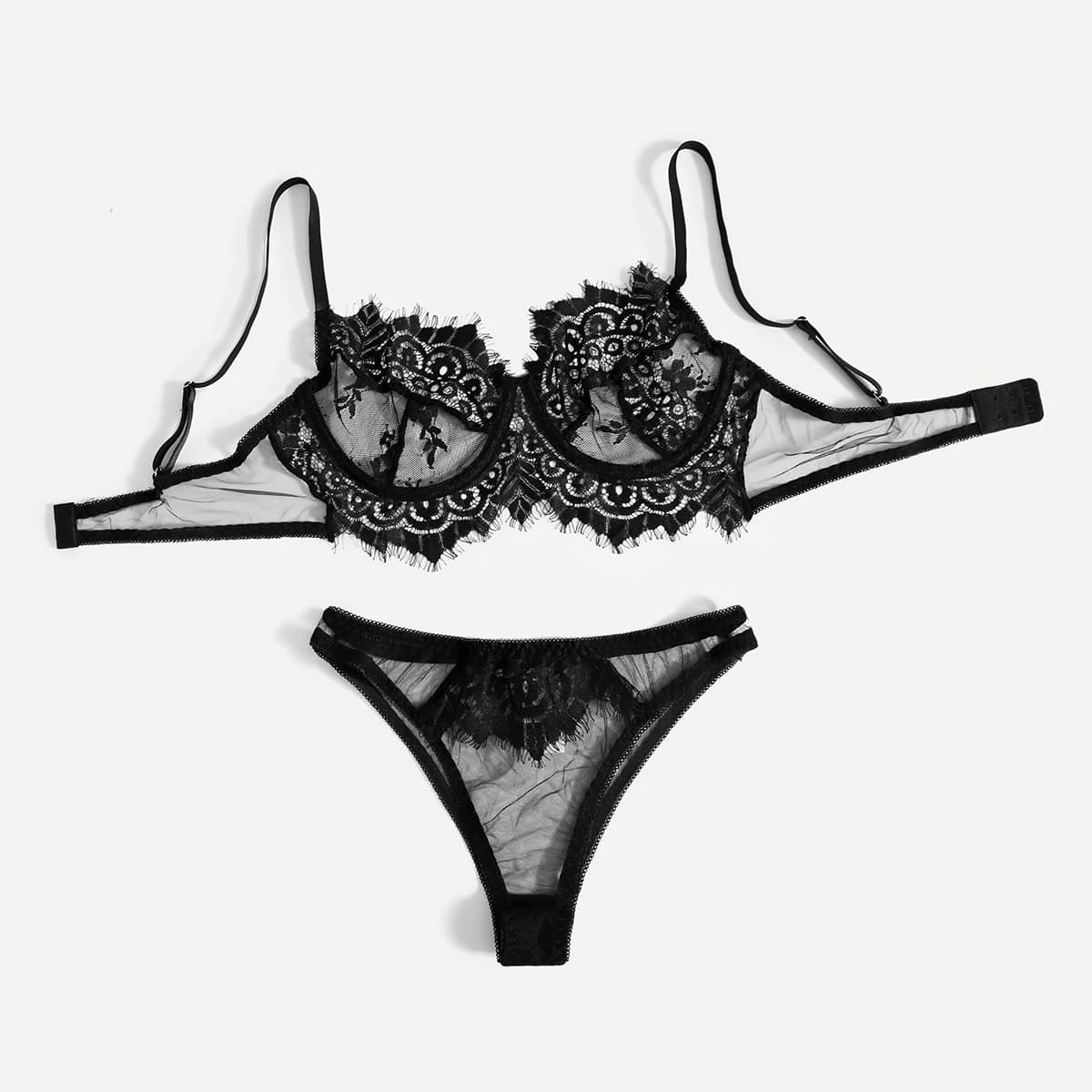 

Eyelash Lace Lingerie Set, Black