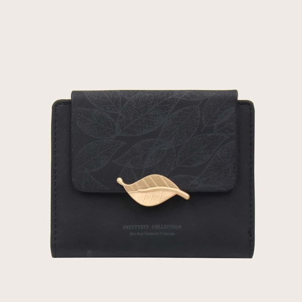 

Leaf Pattern Fold Over Purse, Black