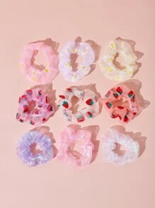 9入組女孩網紗大腸發繩 - 彩色 - 查看 2