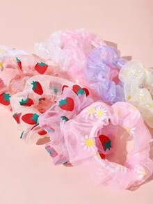 9入組女孩網紗大腸發繩 - 彩色 - 查看 3