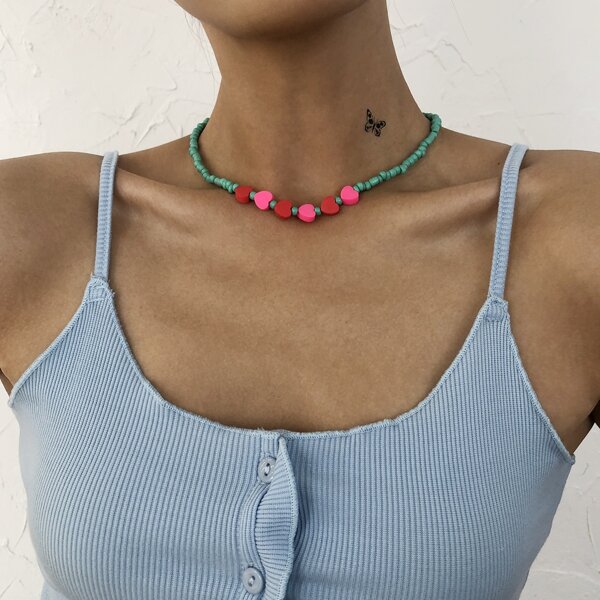 

1pc Beaded Necklace, Multicolor