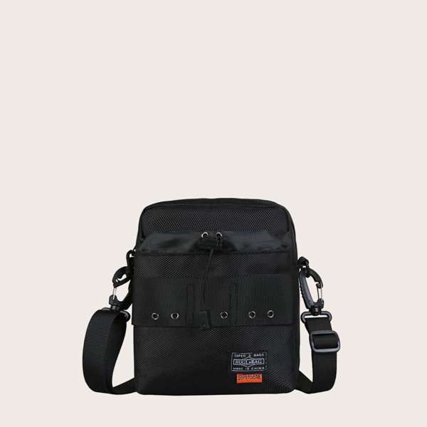 

Men Drawstring Decor Crossbody Bag, Black