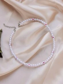 Faux Pearl Beaded Necklace - Multicolor - View 4