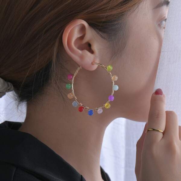 

Bead Decor Hoop Earrings, Multicolor