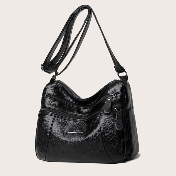 

Metal Letter Decor Crossbody Bag, Black