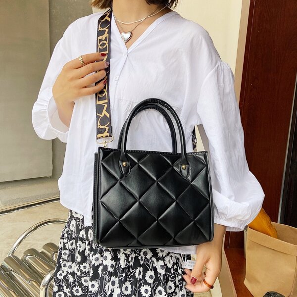 

Quilted Satchel Bag, Black