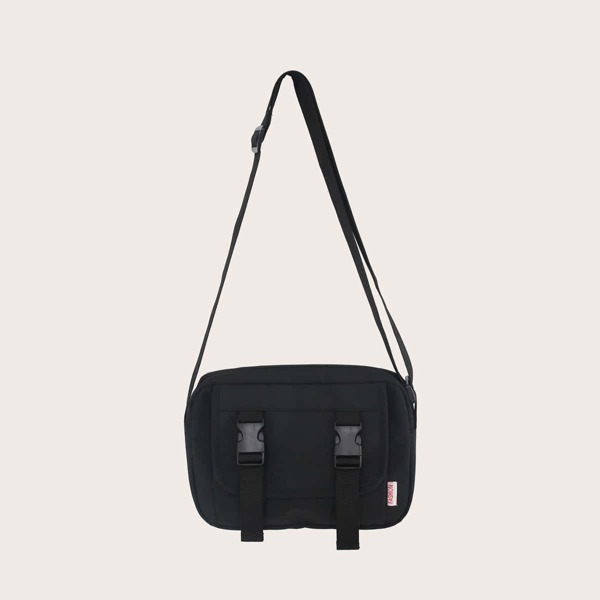 

Men Double Release Buckle Decor Crossbody Bag, Black