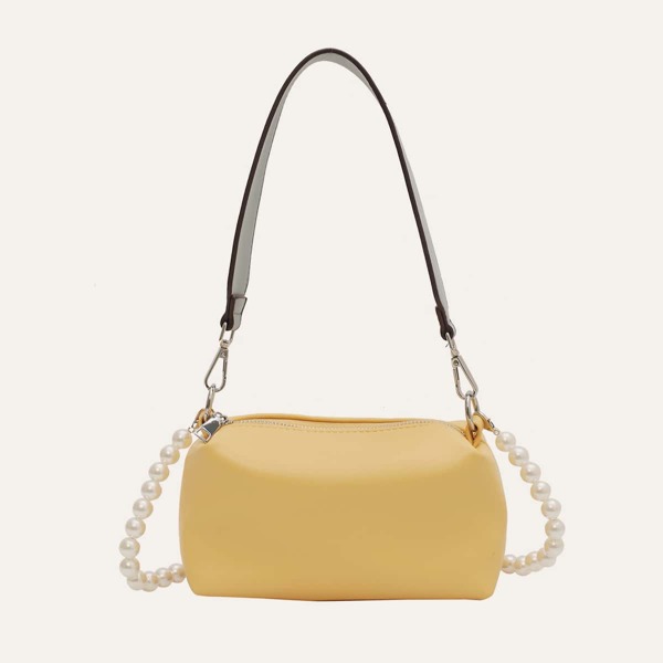 

Faux Pearl Decor Baguette Bag, Yellow