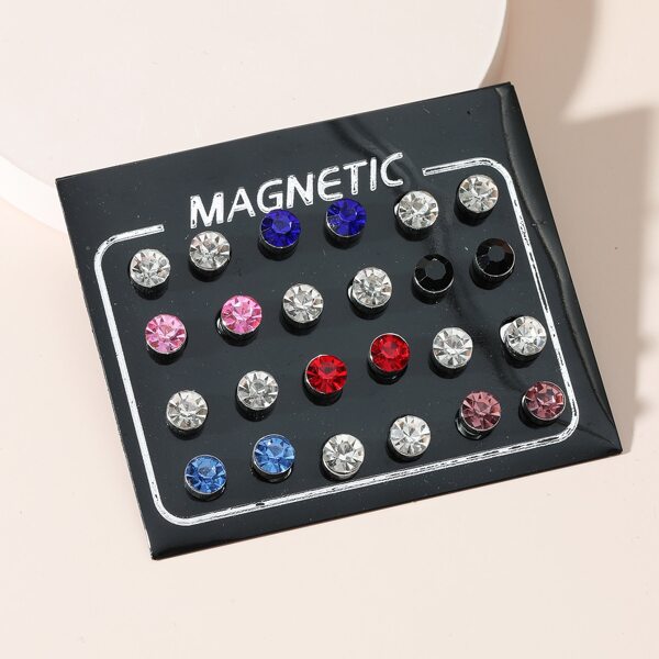 

12pairs Men Rhinestone Earrings, Multicolor