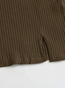 SHEIN Qutie 開衩下擺羅紋針織包臀連衣裙 - 巧克力棕 - 查看 5